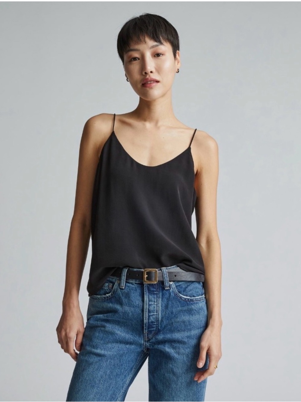 Everlane Black Silk Spaghetti Strap Cami